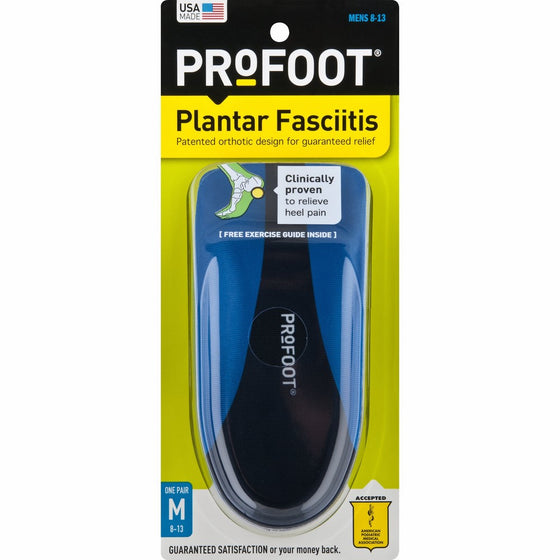 ProFoot Plantar Fasciitis Heel InsertMen's 1 pair, Patented Orthotic Design to Cradle Heels for Support and Shock Absorption to Minimize Pain from Plantar Fasciitis