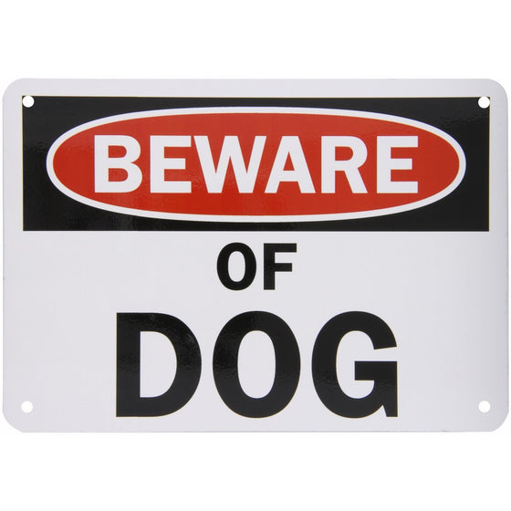 SmartSign Aluminum Sign, Legend"Beware of Dog", 7" high x 10" wide, Black/Red on White