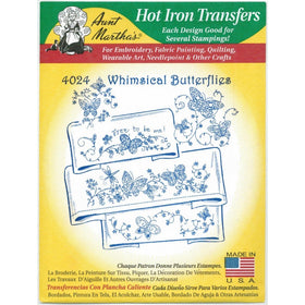 Whimsical Butterflies Aunt Martha's Hot Iron Embroidery Transfer