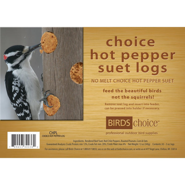 Birds Choice Hot Pepper Suet Logs 3oz.-4-Pack