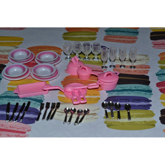 Barbie Size Dollhouse Furniture- Accessories Plate Glasses Spoon