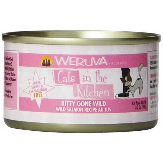 Weruva Cats in the Kitchen, Kitty Gone Wild with Wild Salmon Au Jus Cat Food, 3.2oz Can (Pack of 24)