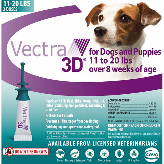 VECTRA 3D S Dog 11 to 20 lbs 3pack Teal