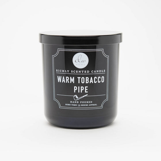 Decoware Richly Scented Warm Tobacco Pipe 9.88 Oz. Candle in Glass with Black Lid