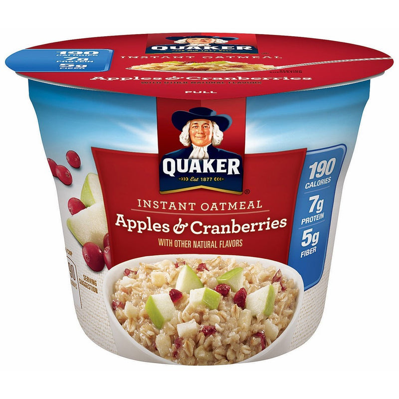 Quaker Instant Oatmeal Express Cups, Apples & Cranberries, Breakfast Cereal, 12 Cups