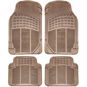 OxGord Universal Fit Front/Rear 4-Piece Full Set Ridged Heavy Duty Rubber Floor Mat - (Beige)