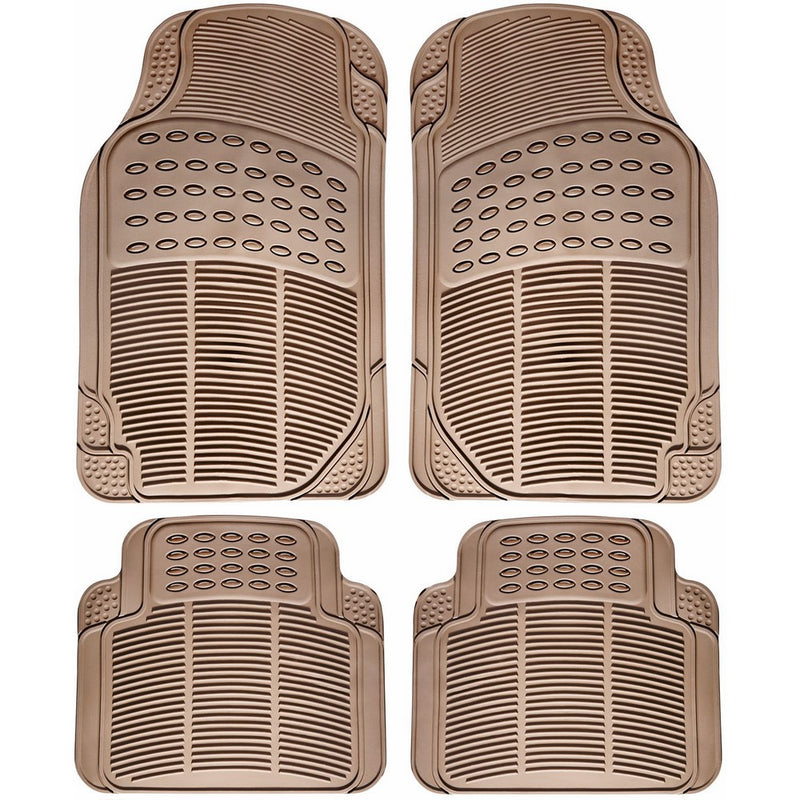 OxGord Universal Fit Front/Rear 4-Piece Full Set Ridged Heavy Duty Rubber Floor Mat - (Beige)