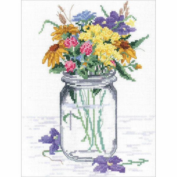 Janlynn 017-0112 "Wildflower Jar" Counted Cross Stitch Kit