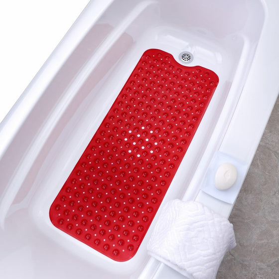 SlipX Solutions Red Extra Long Bath Mat Adds Non-Slip Traction to Tubs & Showers - 30% Longer than Standard Mats! (200 Suction Cups, 39" Long - Extended Coverage, Machine Washable)