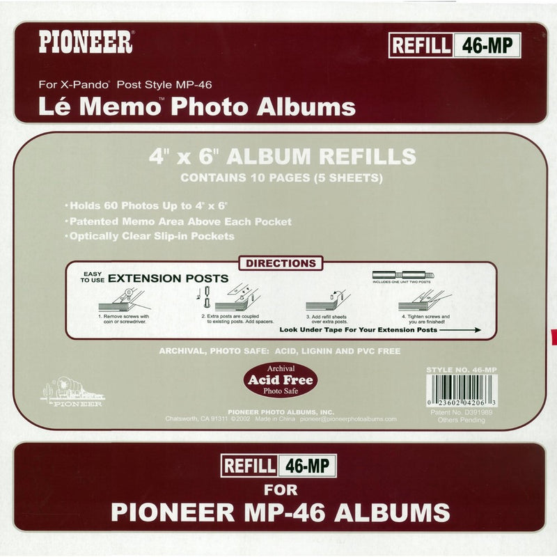 Pioneer Memo Pocket Album Refill 4-Inch by 6-Inch for mp-46 albums