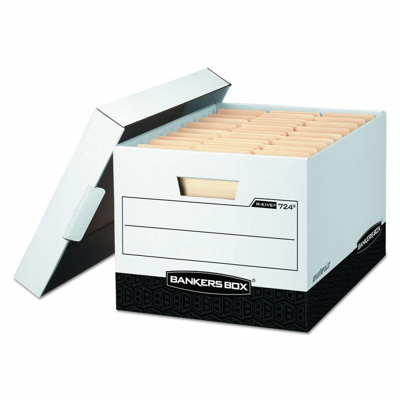 Bankers Box 00724 R-KIVE Max Storage Box, Legal/Letter, Locking Lid, White/Black (Case of 12)