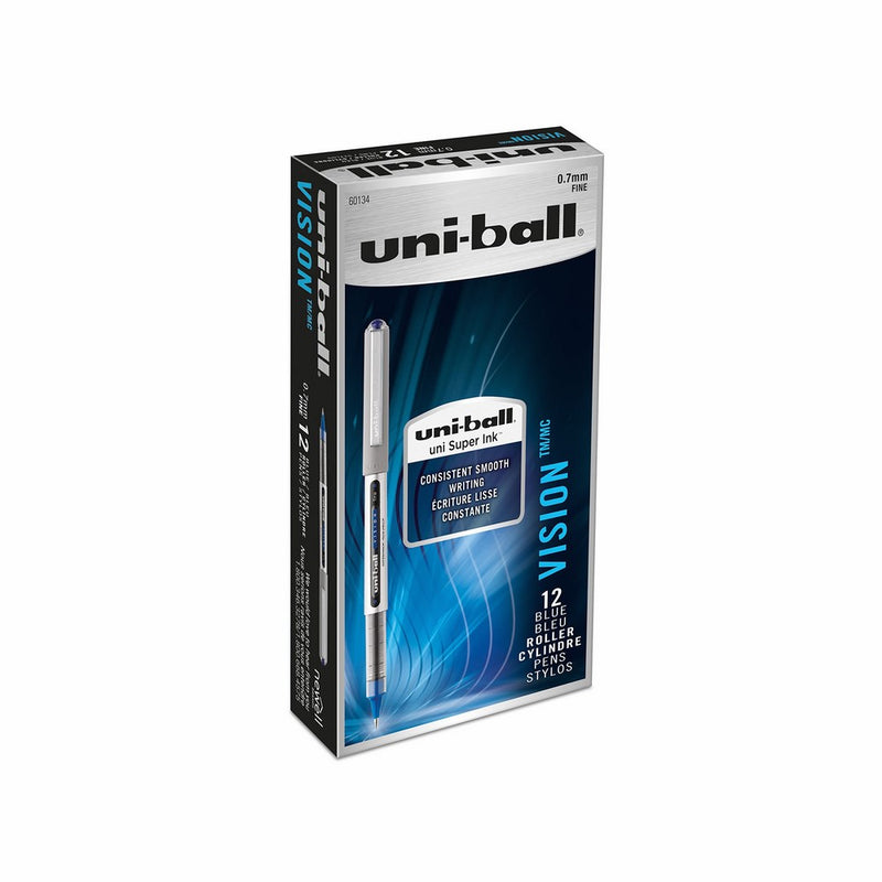 uni-ball Vision Rollerball Pens, Fine Point (0.7mm), Blue, 12 Count