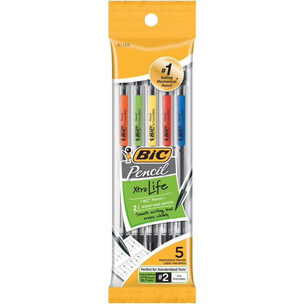 BIC Xtra-Life Mechanical Pencil, Clear Barrel, Medium Point (0.7mm), 5-Count