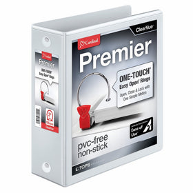 Cardinal Premier Easy Open 3-Ring Binder, 3", ONE-TOUCH Easy Open Locking Round Rings, 575-Sheet Capacity, ClearVue Cover, PVC-Free, White (11130CB)