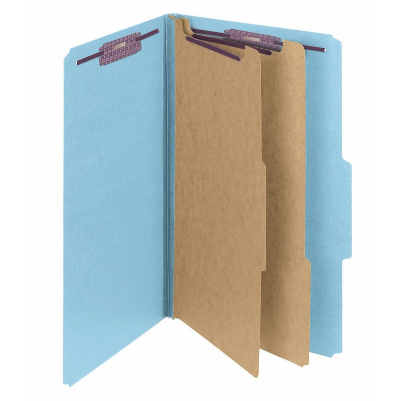 Smead Pressboard Classification File Folder with SafeSHIELD Fasteners, 2 Dividers, 2" Expansion, Legal Size, Blue, 10 per Box (19030)