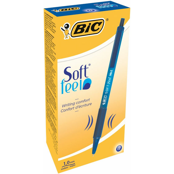 BIC Soft Feel Retractable Ballpoint Pen, Medium Point, Blue, 12-Count