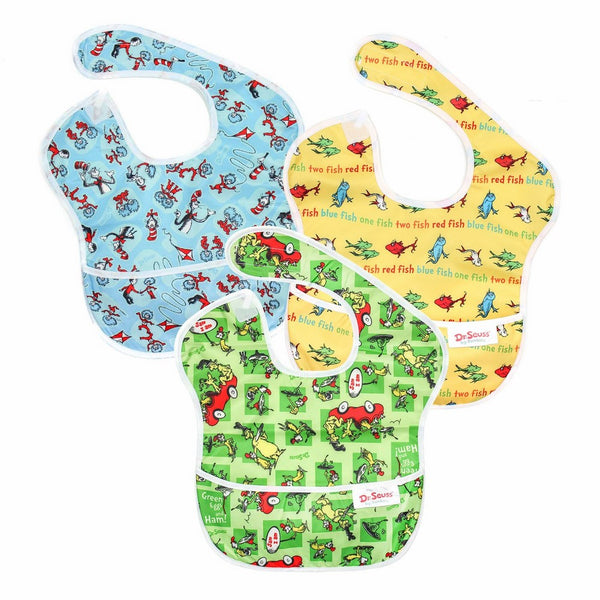 Bumkins Baby Bib, Waterproof SuperBib 3 Pack, SN4 (Dr. Seuss Cat in the Hat/Green Eggs/Yellow Fish) (6-24 Months)