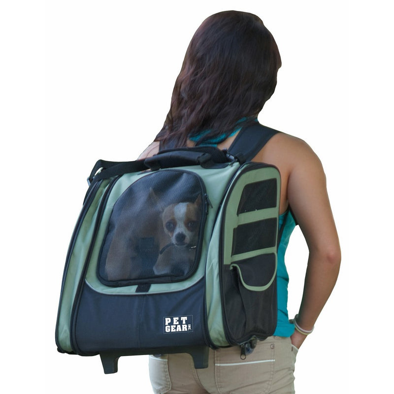 Pet Gear I-GO2 Roller Backpack, Travel Carrier, Car Seat for Cats/Dogs, Mesh Ventilation, Included Tether, Telescoping Handle, Storage Pouch