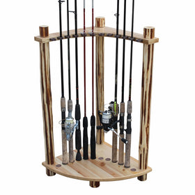 Rush Creek Creations Rustic Log 12 Fishing Rod Corner Rack - No Tool Assembly