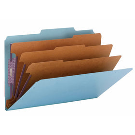 Smead Pressboard Classification File Folder with SafeSHIELD Fasteners, 3 Dividers, 3" Expansion, Legal Size, Blue, 10 per Box (19094)
