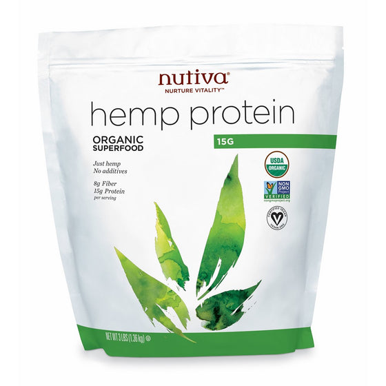 Nutiva Organic, Cold-Processed Hemp Protein from non-GMO, Sustainably Farmed Canadian Hempseed, 15 G, 3-Pound Bag