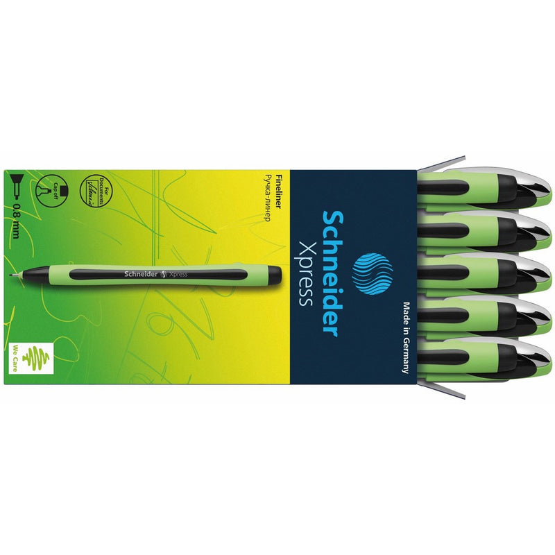 Schneider Xpress Fineliner 0.8mm Porous Point Pen, Black, Box of 10 Pens (190001)