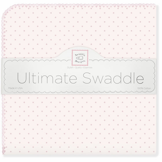 SwaddleDesigns Ultimate Swaddle Blanket, Made in USA Premium Cotton Flannel, Pastel Polka Dots on Pastel Pink