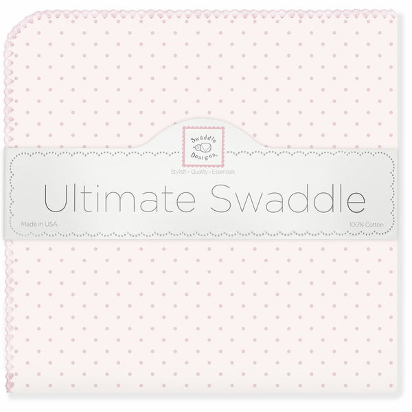 SwaddleDesigns Ultimate Swaddle Blanket, Made in USA Premium Cotton Flannel, Pastel Polka Dots on Pastel Pink