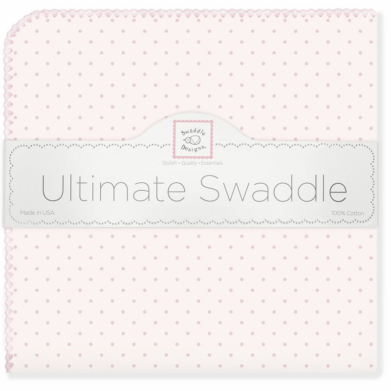 SwaddleDesigns Ultimate Swaddle Blanket, Made in USA Premium Cotton Flannel, Pastel Polka Dots on Pastel Pink