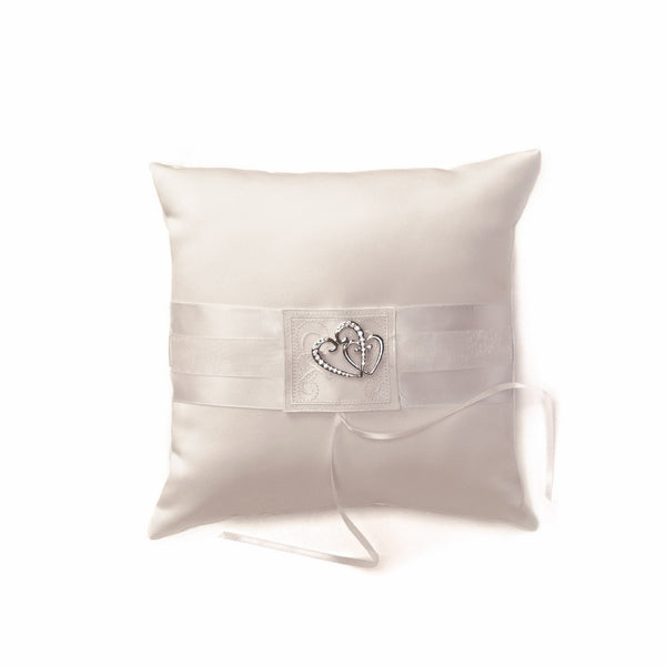 Weddingstar Classic Double Heart Square Ring Pillow, Ivory