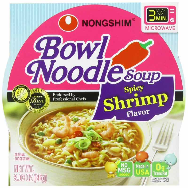 NongShim Bowl Noodle Soup, Spicy Shrimp, 3.03 Ounce (Pack of 12)