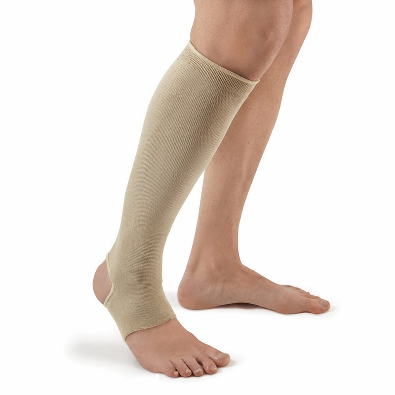 Futuro Therapeutic Knee Length Stocking for Men/Women, Helps Reduce Swelling for Achy Legs, Eases Symptoms of Mild Spider Veins, Firm Compression, Open Toe/Heel, Large, Beige, 1 Count