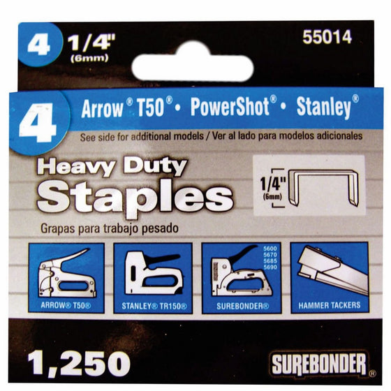 Surebonder 55014 Heavy Duty 1/4-Inch Length Staples, Arrow T50 Type, 1250 Count