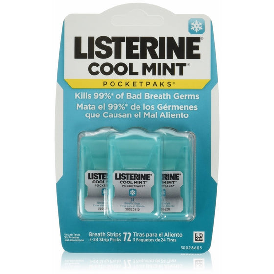 Listerine PocketPaks Breath Strips, Cool Mint, 72 Count (Pack of 2)