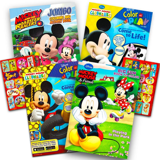 Mickey Mouse Coloring Book Set (4 Books, Assorted Titles)