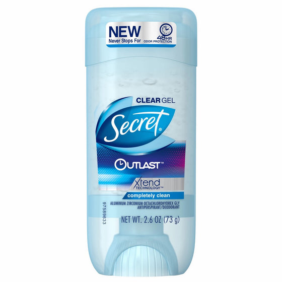 Secret Outlast Antiperspirant and Deodorant Clear Gel, Completely Clean - 2.6 Oz Each, Pack of 2