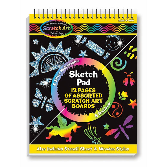 Melissa & Doug Scratch Art Sketch Pad With 12 Scratch-Art Boards and Wooden Stylus