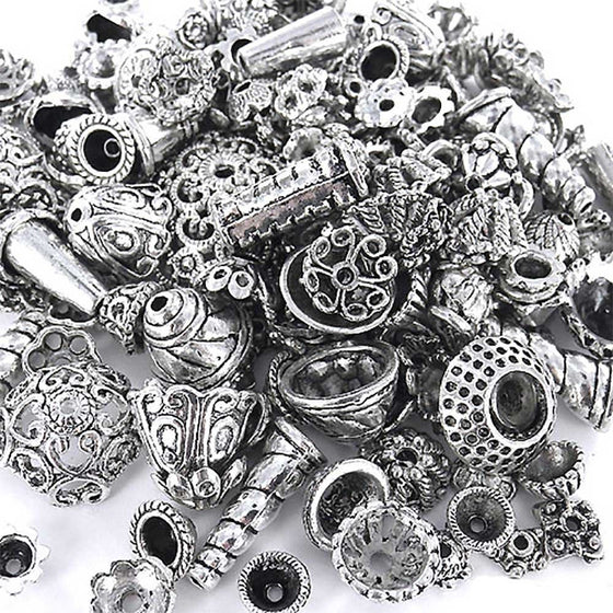 eCrafty EC-5003 70-Piece Bali Style Jewelry Making Metal Bead Caps Deluxe New Mix, 100gm, Silver