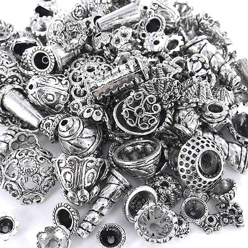 eCrafty EC-5003 70-Piece Bali Style Jewelry Making Metal Bead Caps Deluxe New Mix, 100gm, Silver