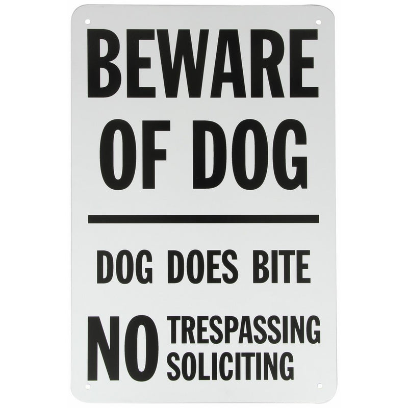 SmartSign Aluminum Sign, Legend"Beware of Dog - Dog Does Bite No Trespassing", 18" high x 12" wide, Black on White