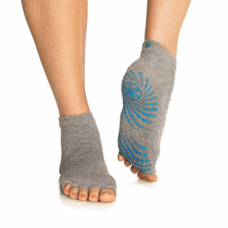 Gaiam Grippy Toeless Yoga Socks, Small/Medium, Heather Grey
