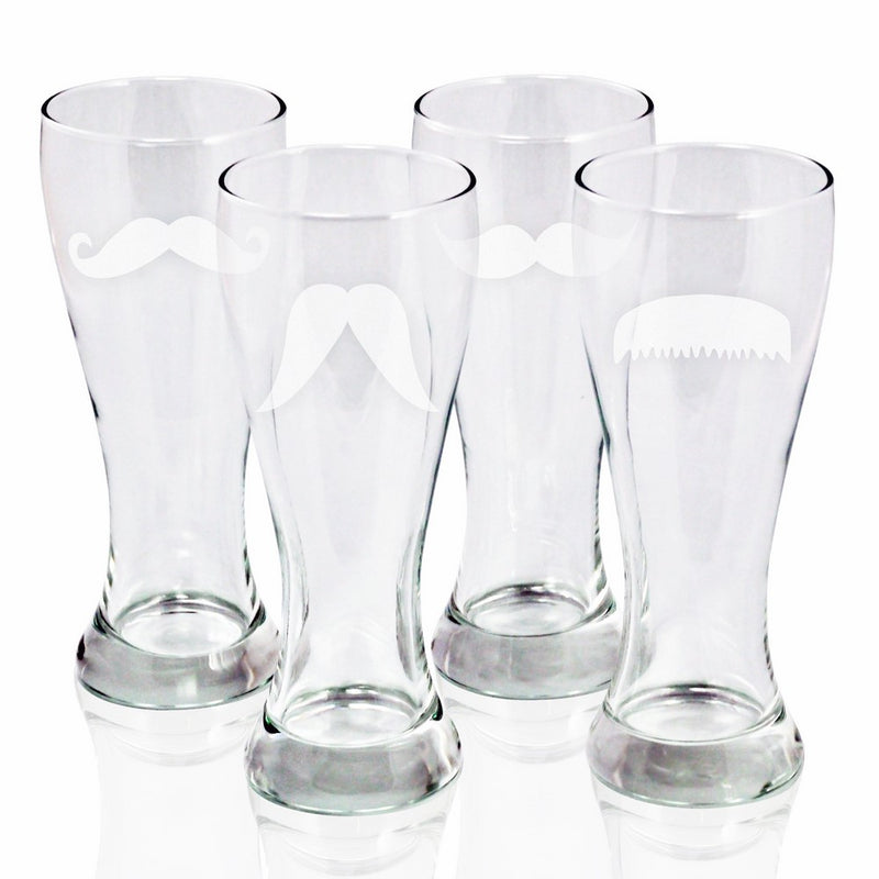 Cathy's Concepts Gentleman's Mustache Pilsners Beer Glass, Set of 4