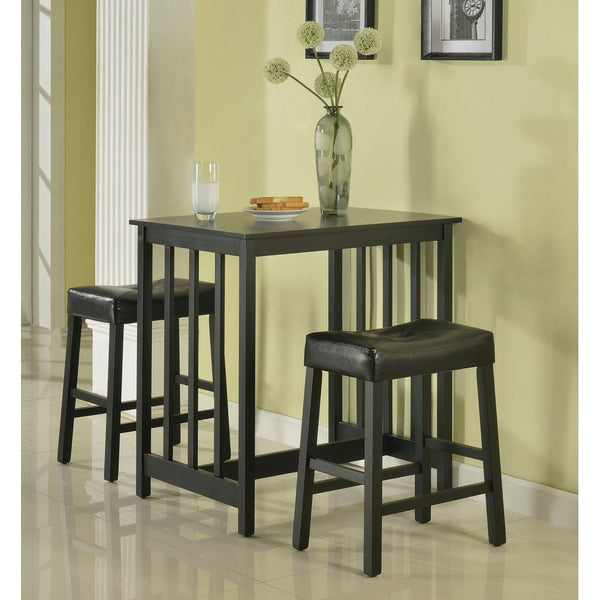 Roundhill Furniture 3-Piece Counter Height Dining Set with Saddleback Stools, Black