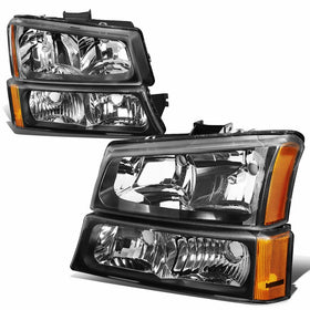 For Chevy Silverado/Avalanche 1 Gen 4-PC Black Housing Amber Corner Headlight Lamps
