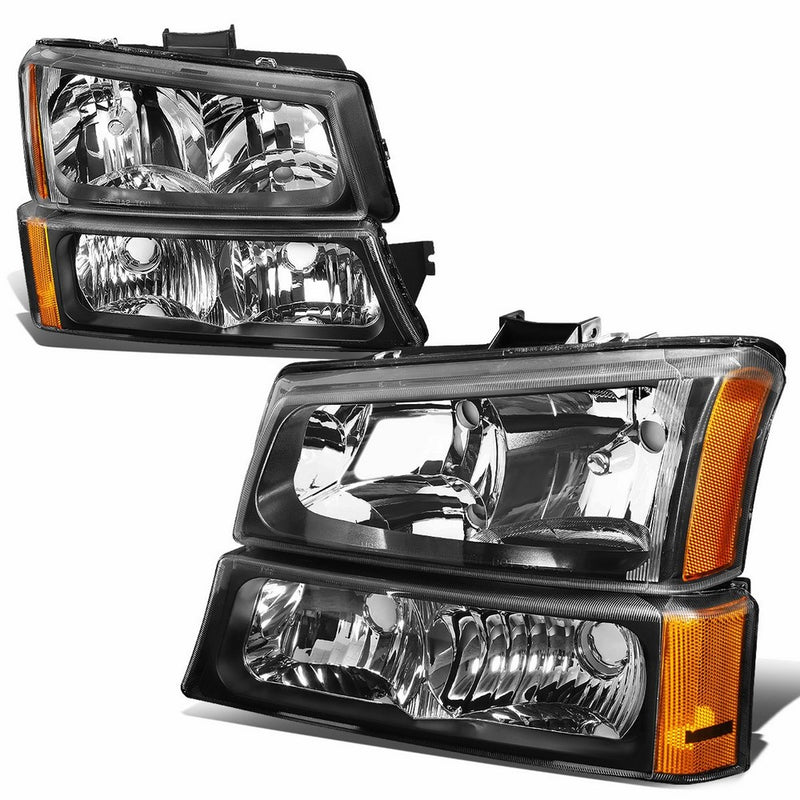 For Chevy Silverado/Avalanche 1 Gen 4-PC Black Housing Amber Corner Headlight Lamps