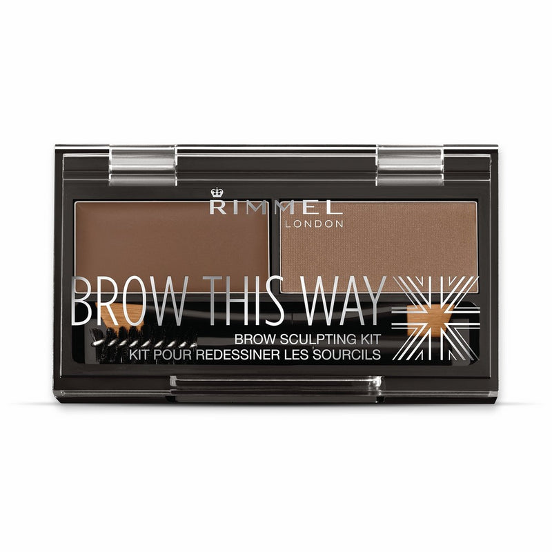 Rimmel Brow This Way Sculpting Kit, Medium Brown, Powder 0.04 oz, Wax 0.03 Oz, Brow Sculpting & Styling Kit with Eyebrow Wax & Setting Powder