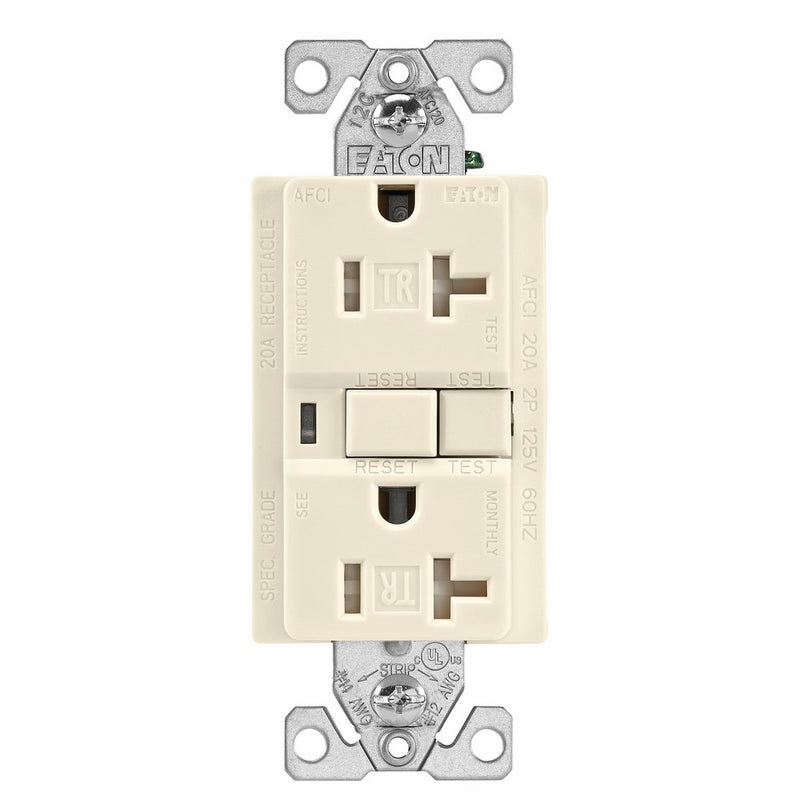 Eaton TRAFCI20LA 20 Amp Tamper Resistant AFCI Receptacle, Light Almond Finish