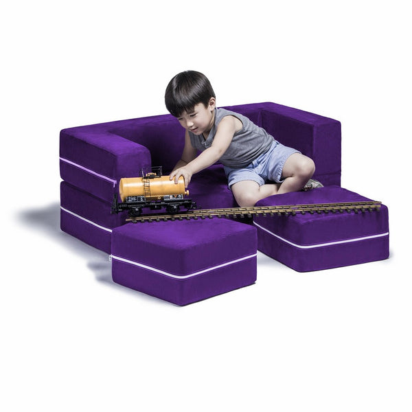 Jaxx Zipline Kids Modular Loveseat & Ottomans / Fold Out Lounger, Grape