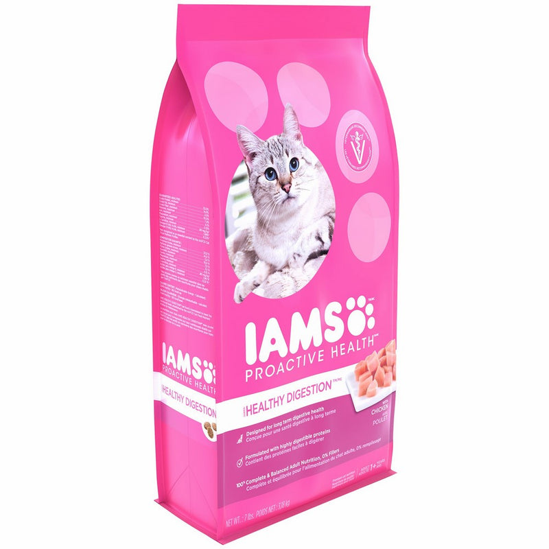 Iams PROACTIVE HEALTH Healthy Digestion Dry Cat Food (1) 7 Pound Bag, Real Chicken in Every Bite