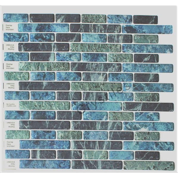 Crystiles Peel and Stick Self-Adhesive DIY Backsplash Stick-on Vinyl Wall Tile for Kitchen n Bathroom Décor, Blue, Green, Turquoise and Black Marble, Item# 91010841, 10” X 10” Each, 6 Sheets Pack